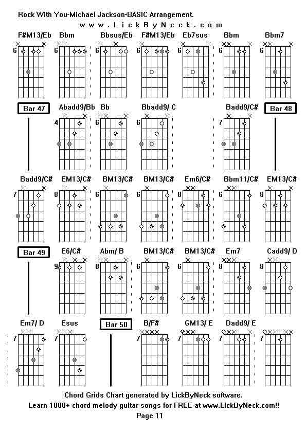 Chord Grids Chart of chord melody fingerstyle guitar song-Rock With You-Michael Jackson-BASIC Arrangement,generated by LickByNeck software.